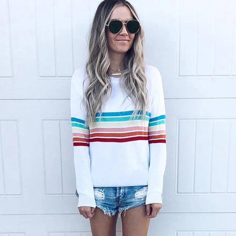 T Shirt Colorful Rainbow Stripes Round Neck Long Sleeve Shirt Women Casual Fashionable Pullover Autumn Bottoming T Shirt Women
T Shirt Colorful Rainbow Stripes Round Neck Long Sleeve Shirt Women Casual Fashionable Pullover Autumn Bottoming T Shirt Women