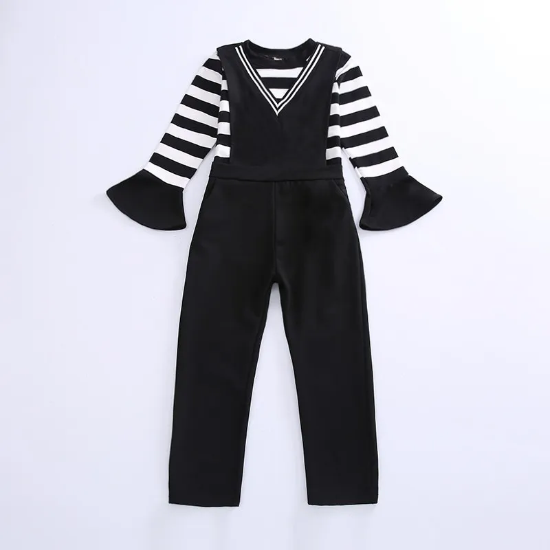 Girl Autumn Suit New Girl Striped Flared Sleeve T-shirt + Casual Suspender Pants Children's Sets Spring Black Baby Girls Costume
Girl Autumn Suit New Girl Striped Flared Sleeve T-shirt + Casual Suspender Pants Children's Sets Spring Black Baby Girls Costume
