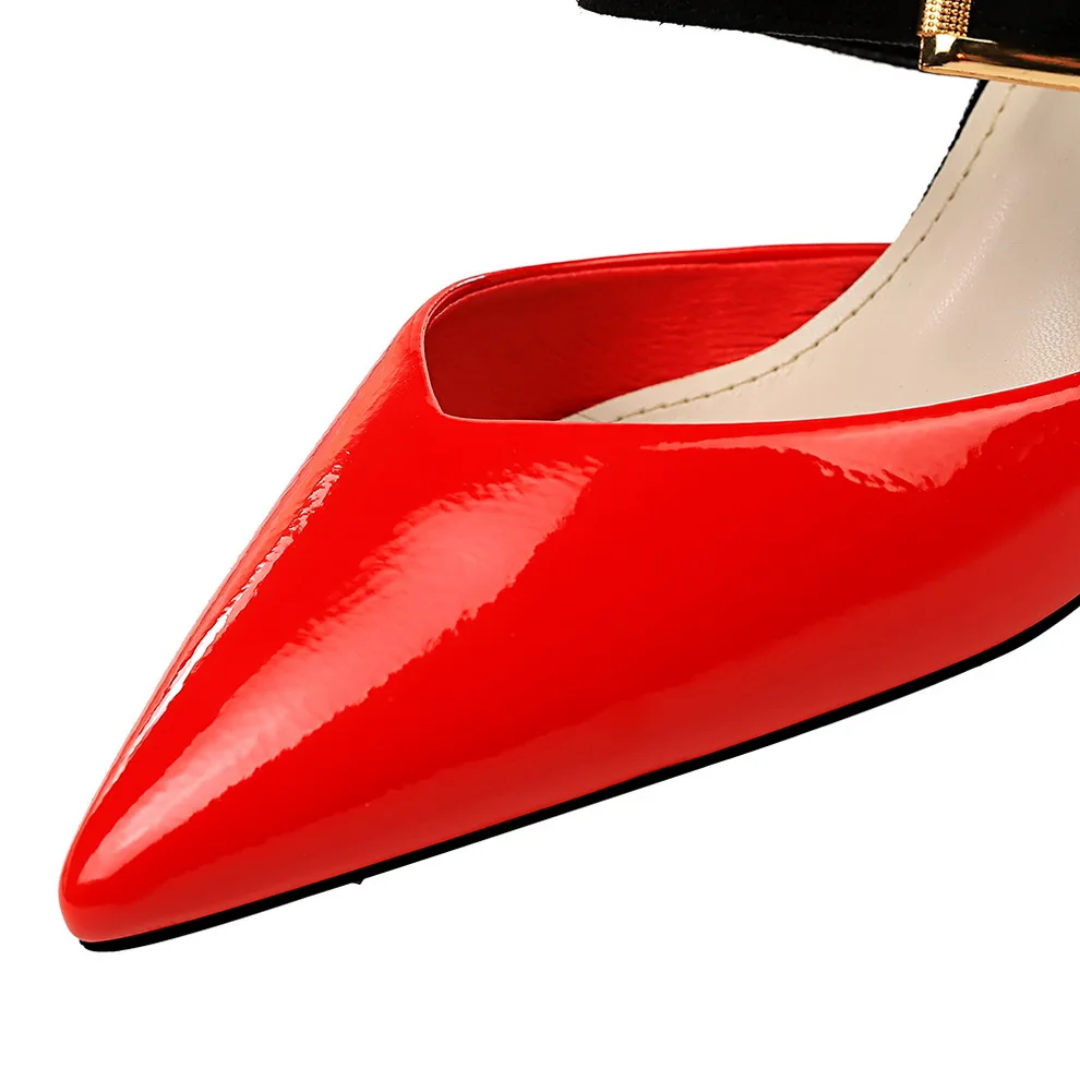 Luxury Brand Leather Spike High Heels Red Black Casual Women Slides 2019 Summer Lady Female Sandals Slippers Pointed Shoes | Обувь