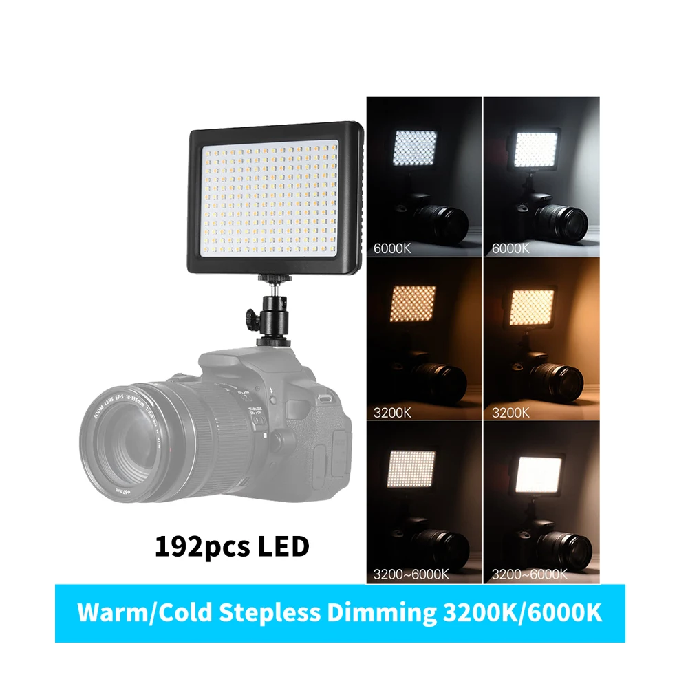 192 LED 3200K-6000K Warm Cold adjustment Camera Video LED Light Stepless dimming photography light for Youtube Nikon Canon Sony
192 LED 3200K-6000K Warm Cold adjustment Camera Video LED Light Stepless dimming photography light for Youtube Nikon Canon Sony