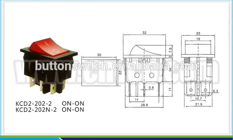 RS361 KCD2 202 2 250v 15A Водонепроницаемый Электрический t125 IP40 клавишный переключатель t85