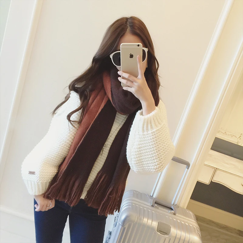 Mingjiebihuo Autumn and winter new style wild fashion scarf double-sided hit color thick warm cashmere fringe shawl
Mingjiebihuo Autumn and winter new style wild fashion scarf double-sided hit color thick warm cashmere fringe shawl