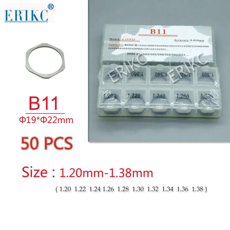 

ERIKC B11 Common Rail Injector Shims Gasket Kit Fuel Injector Adjustment Standard Sealing Washer Size 1.20--1.38mm Replacement