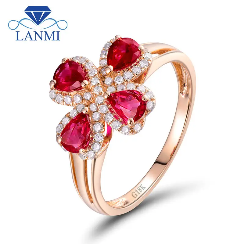 Flower Shaped Ruby Rings Engagement Rind Pear Cut 3.3x4.3mm Gemstone In 18K Rose Gold Diamond Jewelry for Lady WU144
Flower Shaped Ruby Rings Engagement Rind Pear Cut 3.3x4.3mm Gemstone In 18K Rose Gold Diamond Jewelry for Lady WU144