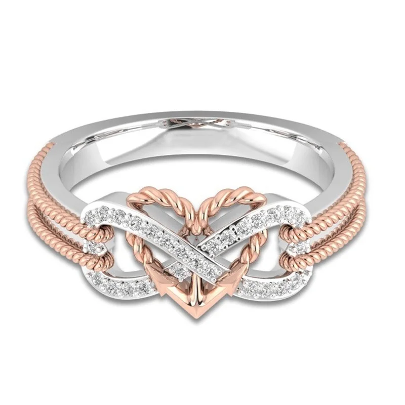 Фото Белое золото тройное очаровательное кольцо в форме сердца Бесконечность для