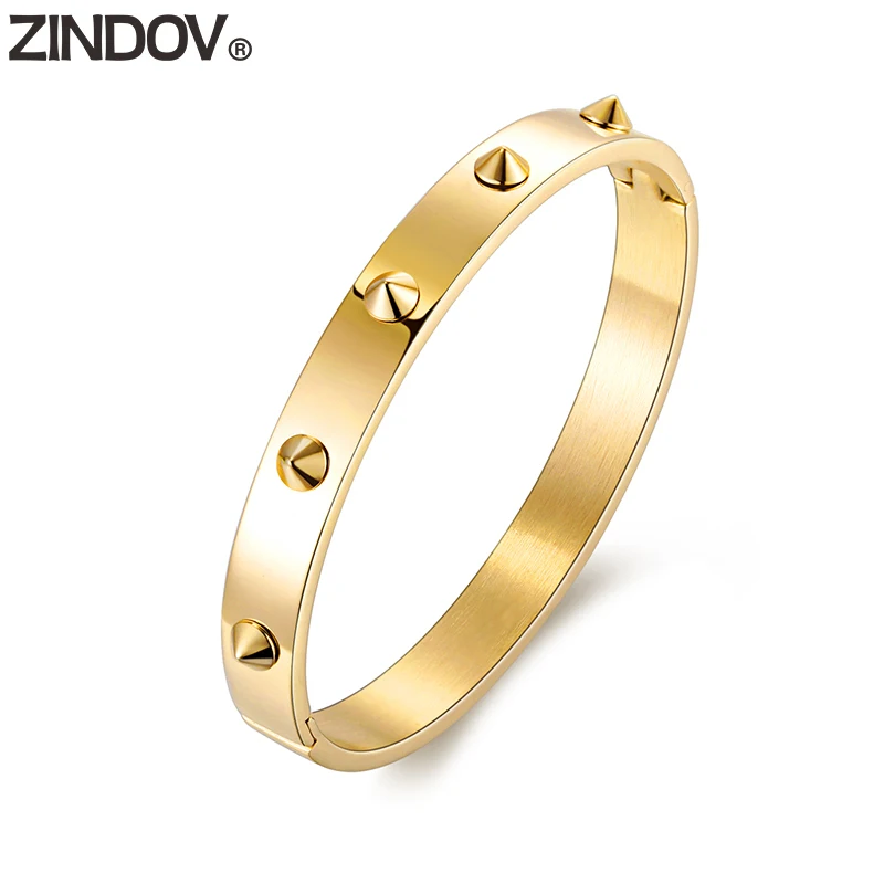 ZINDOV Rivet Brand Bangle Bracelet Women Gold Rose Gold Tone IP Plating Spikes Stainless Steel Fashion Jewelry Accessory
ZINDOV Rivet Brand Bangle Bracelet Women Gold Rose Gold Tone IP Plating Spikes Stainless Steel Fashion Jewelry Accessory