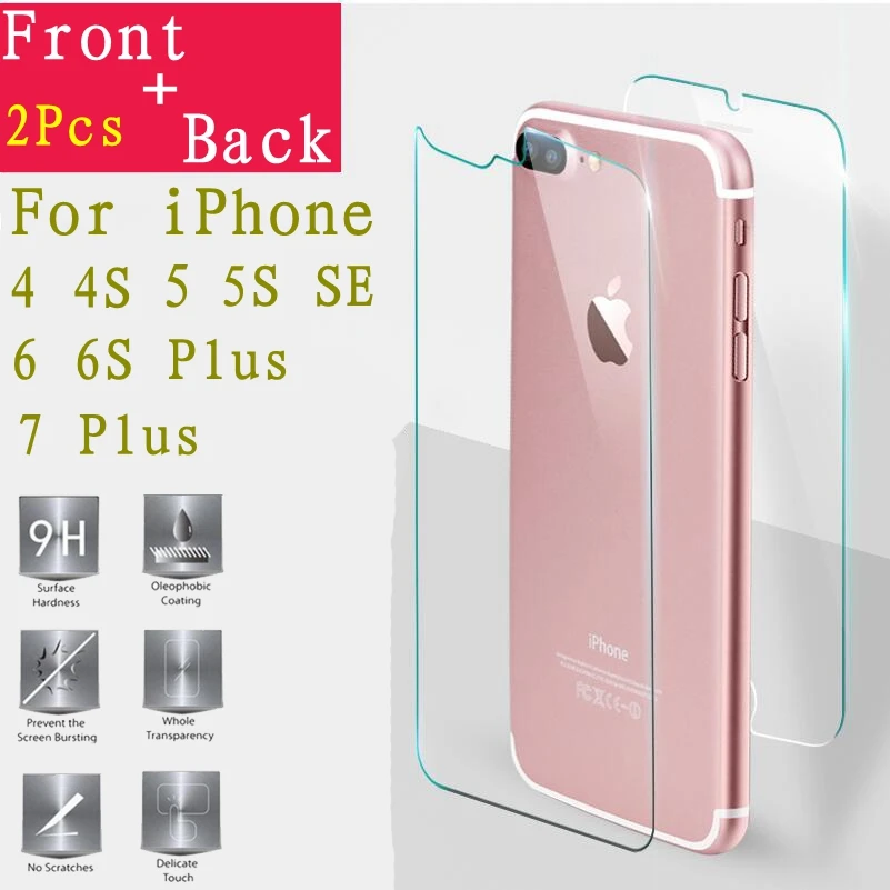 Передняя + Задняя 2 шт 9H взрывозащищенное Закаленное стекло для iphone 4 4S 5 5C 5S SE 6 6S 6Plus