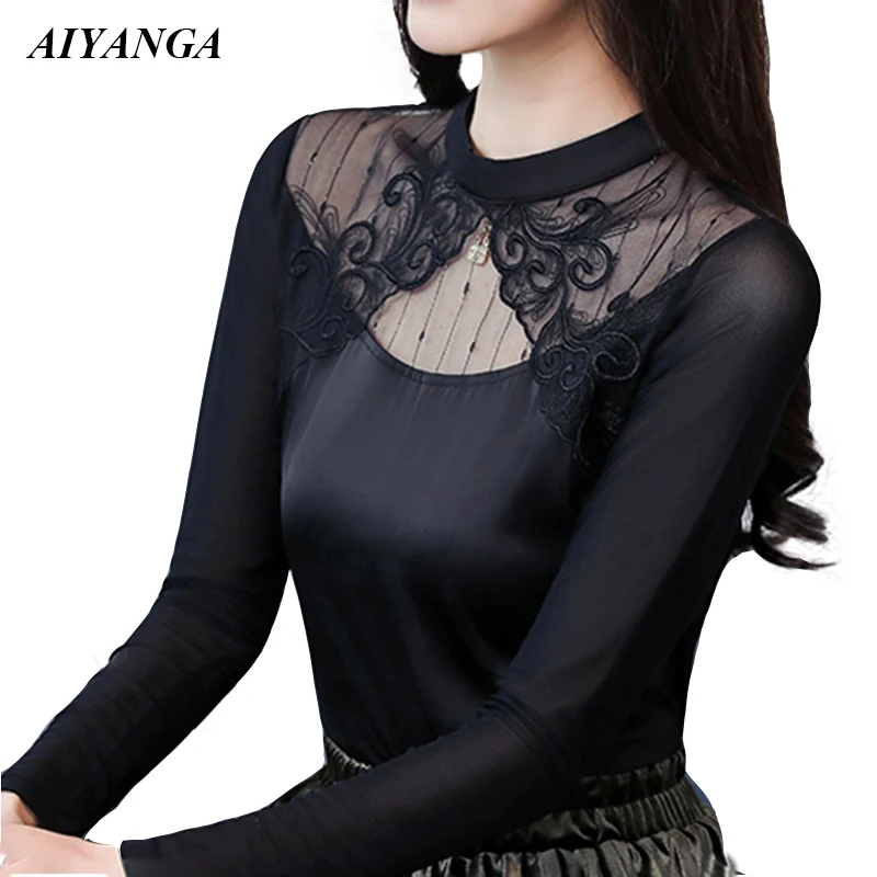 New Autumn Sexy T-shirts Women 2018 perspective Mesh Lace T Shirt Ladies Elegant Slim Elasticity Long Sleeve T-shirt Top Female
New Autumn Sexy T-shirts Women 2018 perspective Mesh Lace T Shirt Ladies Elegant Slim Elasticity Long Sleeve T-shirt Top Female