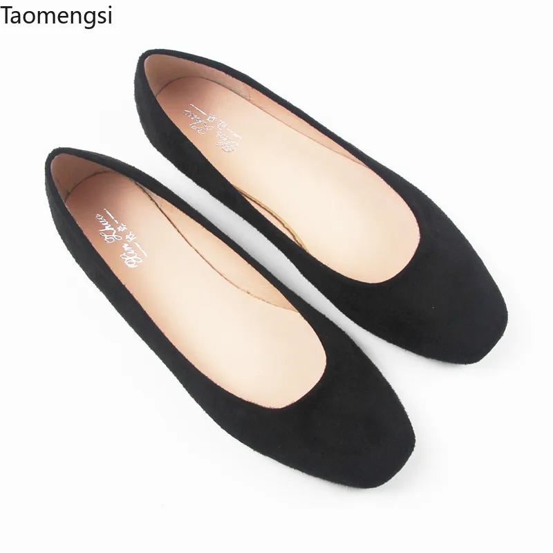 Женские туфли лодочки на плоской подошве Taomengsi's new spring Fangtou черные низкой