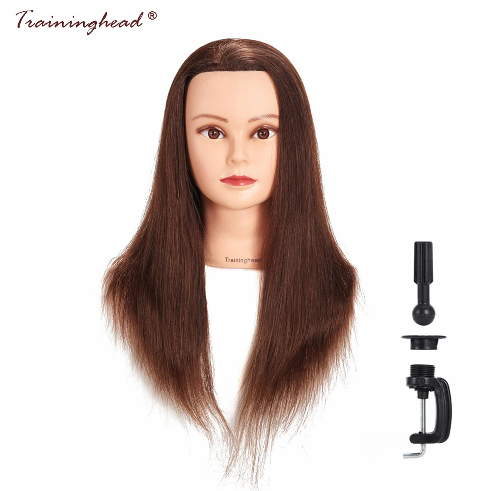 Traininghead 20-22 "100% человеческих каштановые волосы парик Манекен головы прически