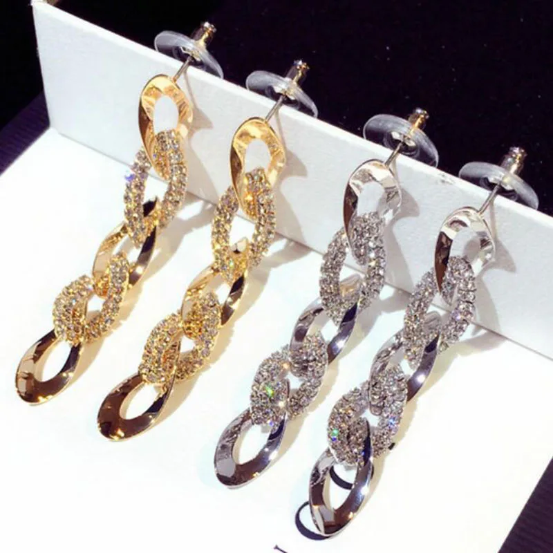 

Long Geometric Twist Spiral Statement Earrings for Women Crystal Dangle Earring Party Jewelry