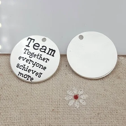50pcs/lot 25mm anti-silver disc tag lettering Team Together everyone achieves more charms pendant for DIY handmade Jewelry
50pcs/lot 25mm anti-silver disc tag lettering Team Together everyone achieves more charms pendant for DIY handmade Jewelry