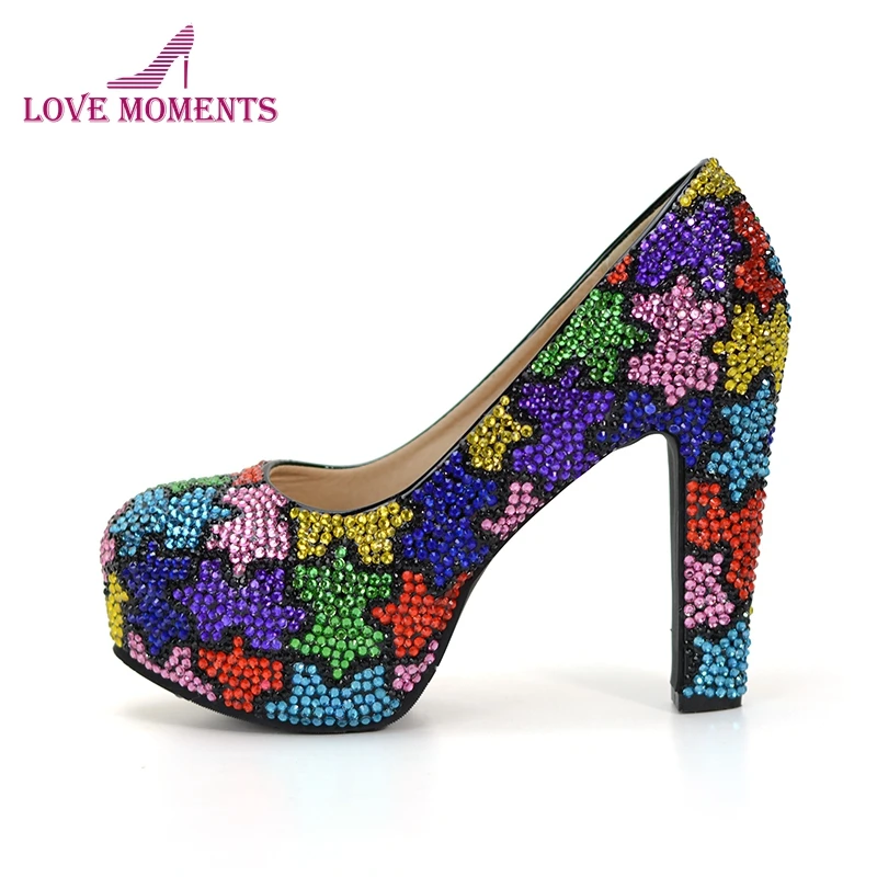 Gorgeous Designer Multicolor Rhinestone Evening Party High Heels Thick Heel Wedding Dress Shoes Customized Matching Purse
Gorgeous Designer Multicolor Rhinestone Evening Party High Heels Thick Heel Wedding Dress Shoes Customized Matching Purse