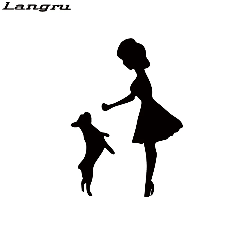 Виниловая наклейка Langru с изображением женщины играющей собакой машины мотоцикла