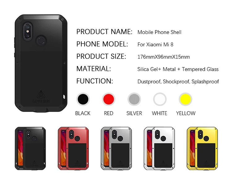 Waterproof Cover for Xiaomi Mi 8 Mi8 Case Aluminum Metal Shockproof Case For Xiaomi Mi 8 Heavy Duty Protection Cover for Xiaomi8
Waterproof Cover for Xiaomi Mi 8 Mi8 Case Aluminum Metal Shockproof Case For Xiaomi Mi 8 Heavy Duty Protection Cover for Xiaomi8