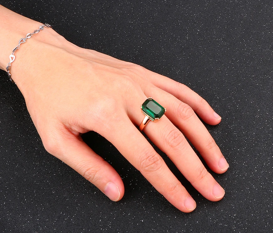 Trendsetter Style Party Ring Rose Gold Color Rectangle Green Zirconia Crystal Woman Finger Rings Wholesale Christmas Gifts | Украшения и