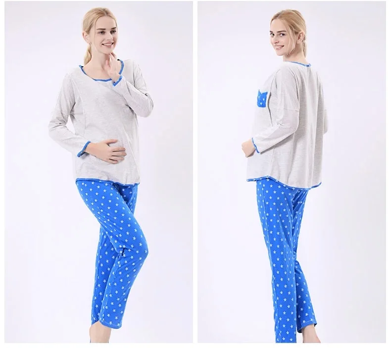 Fdfklak L XL XXL Spring Autumn Pajamas For Pregnant Women Maternity Pajamas Nursing Pijama Long Clothing For Nursing Mom F190 
Fdfklak L XL XXL Spring Autumn Pajamas For Pregnant Women Maternity Pajamas Nursing Pijama Long Clothing For Nursing Mom F190
