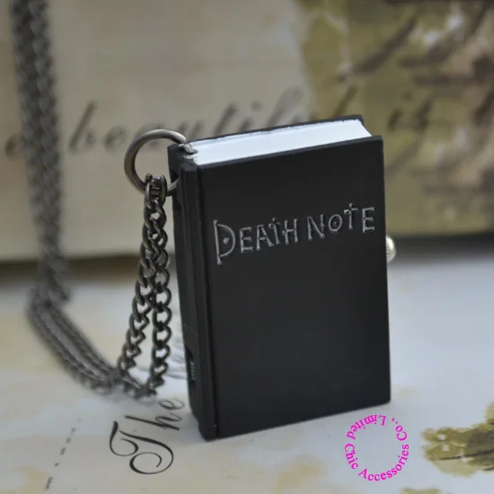 Оптовая продажа черные карманные часы death note ожерелье женские брелок кварцевые