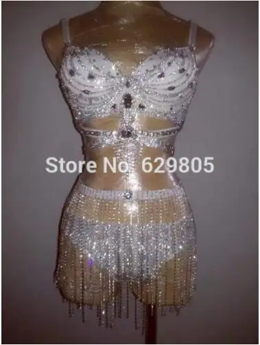 Fashion Shining White Rhinestones Bikini Outfit 3 pieces Set Singer Stage Wear Evening Crystals Chains Sexy Outfits
Fashion Shining White Rhinestones Bikini Outfit 3 pieces Set Singer Stage Wear Evening Crystals Chains Sexy Outfits