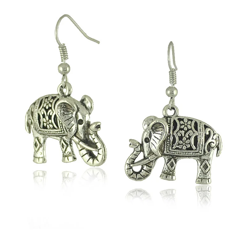 

2015 New Summer Style Alloy Antique Sliver Plated Pendientes Curved Elephant Dangle Earrings for Women Drop Earring Brincos