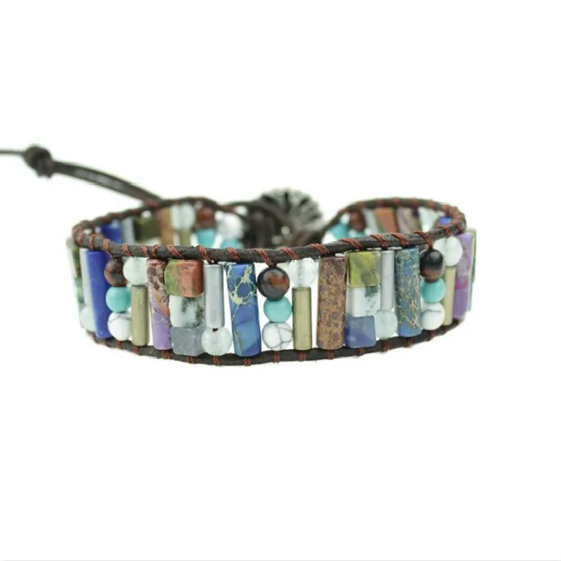 Vintage Tube Shape Natural Stone Single Leather Wrap Bracelet Semi Precious Stone Beaded Cuff Bracelet Women Boho Bracelet
Vintage Tube Shape Natural Stone Single Leather Wrap Bracelet Semi Precious Stone Beaded Cuff Bracelet Women Boho Bracelet