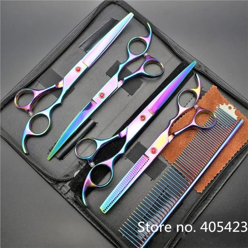 7.0 inch Professional Multicolor pet scissors for dog grooming High Quality Straight & Thinning & Curved Scissors 4pcs/set
7.0 inch Professional Multicolor pet scissors for dog grooming High Quality Straight & Thinning & Curved Scissors 4pcs/set