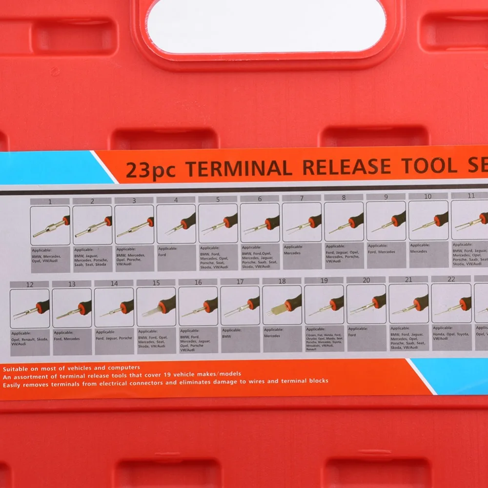 23pcs Universal Automotive Terminal Release Removal Remover Tool Kit durable ferramenta automotiva cassetta attrezzi utensili
23pcs Universal Automotive Terminal Release Removal Remover Tool Kit durable ferramenta automotiva cassetta attrezzi utensili