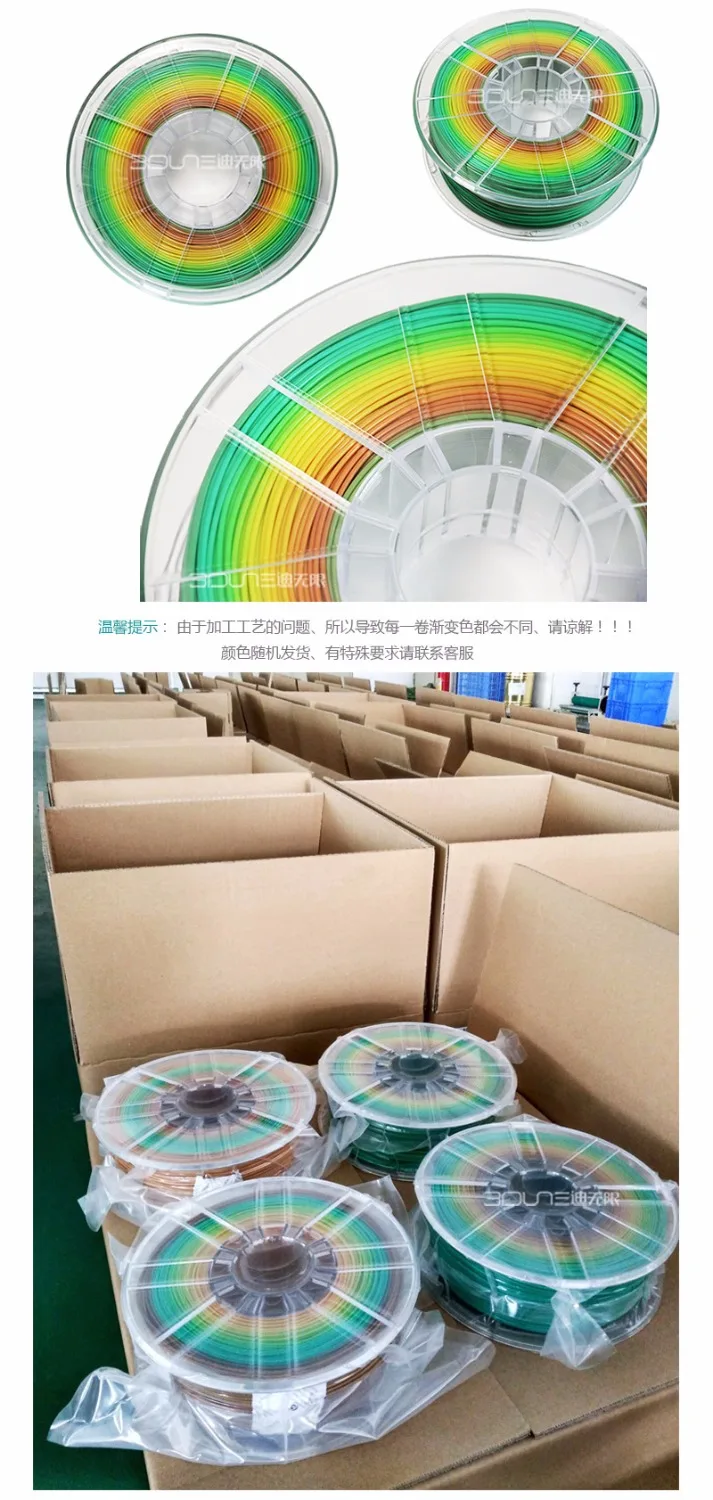 New PLA 3D printer filament consumables 1.75MM 1KG Multicolor gradient High gloss silk like plating color GT PLA
New PLA 3D printer filament consumables 1.75MM 1KG Multicolor gradient High gloss silk like plating color GT PLA