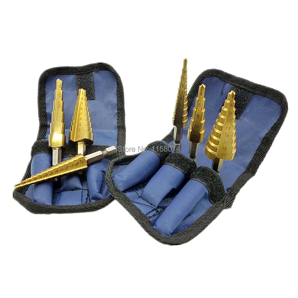 Titanium HSS Step Drill Bit 4-12mm 4-20mm 3-12mm 3/16"-1/2" 1/8"-1/2" 1/4"-3/4" Industrial Reamer 1/4" Hex Shank Drills W/Pouch
Titanium HSS Step Drill Bit 4-12mm 4-20mm 3-12mm 3/16"-1/2" 1/8"-1/2" 1/4"-3/4" Industrial Reamer 1/4" Hex Shank Drills W/Pouch