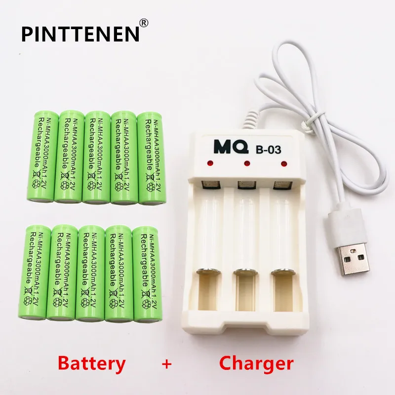 10PCS New AA Rechargeable Battery NiMH 1.2V 3000mAh Electric Toy Remote Control Shaver + USB Smart / AAA Charger | Электроника