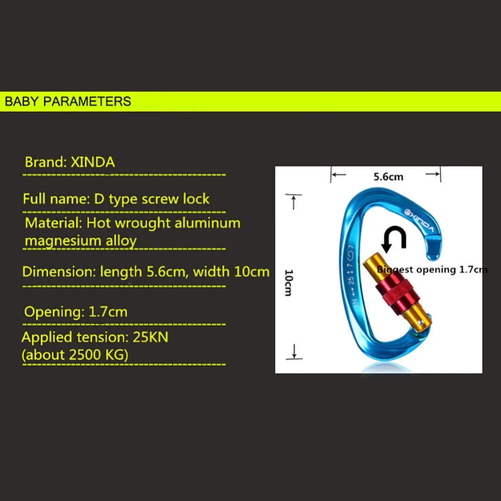 25KN Professional Carabiner D Shape Climbing buckle Security Safety Master Lock Outdoor Rock Climbing Buckle Equipment
25KN Professional Carabiner D Shape Climbing buckle Security Safety Master Lock Outdoor Rock Climbing Buckle Equipment