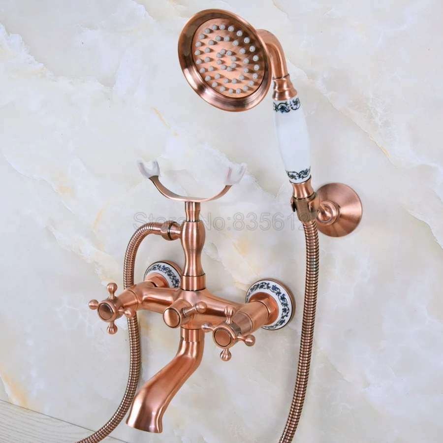 Antique Red Copper Bathtub Faucets Telephone Style Tub Mixer Taps Dual Handle Bathroom Bath Shower Faucet with Handshower tna362
Antique Red Copper Bathtub Faucets Telephone Style Tub Mixer Taps Dual Handle Bathroom Bath Shower Faucet with Handshower tna362