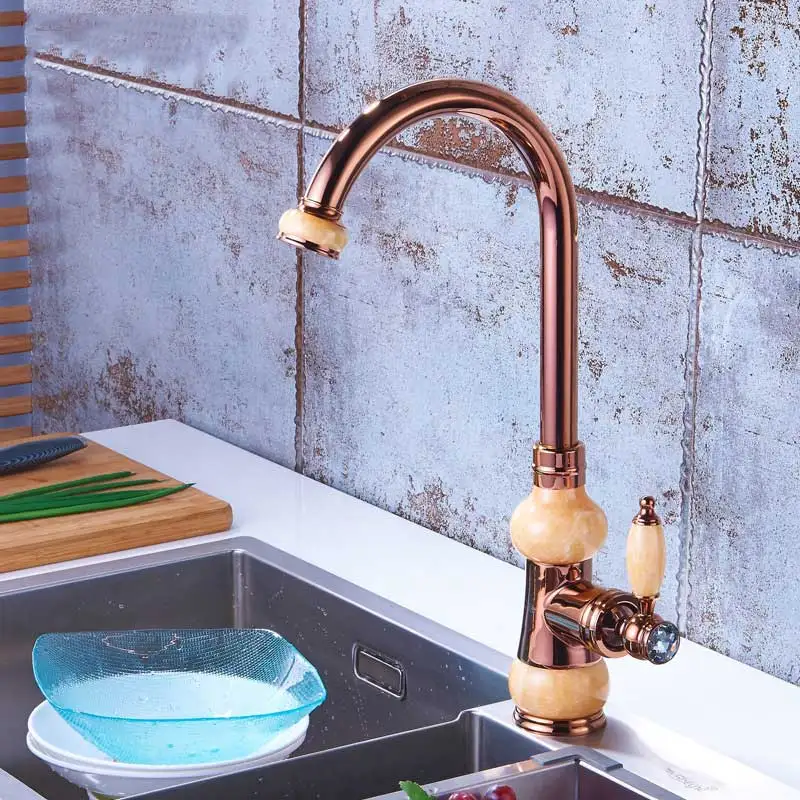 Rose golden European kitchen sink dish rotatable copper with white jadeite cold and hot single-hole dish basin tap
Rose golden European kitchen sink dish rotatable copper with white jadeite cold and hot single-hole dish basin tap