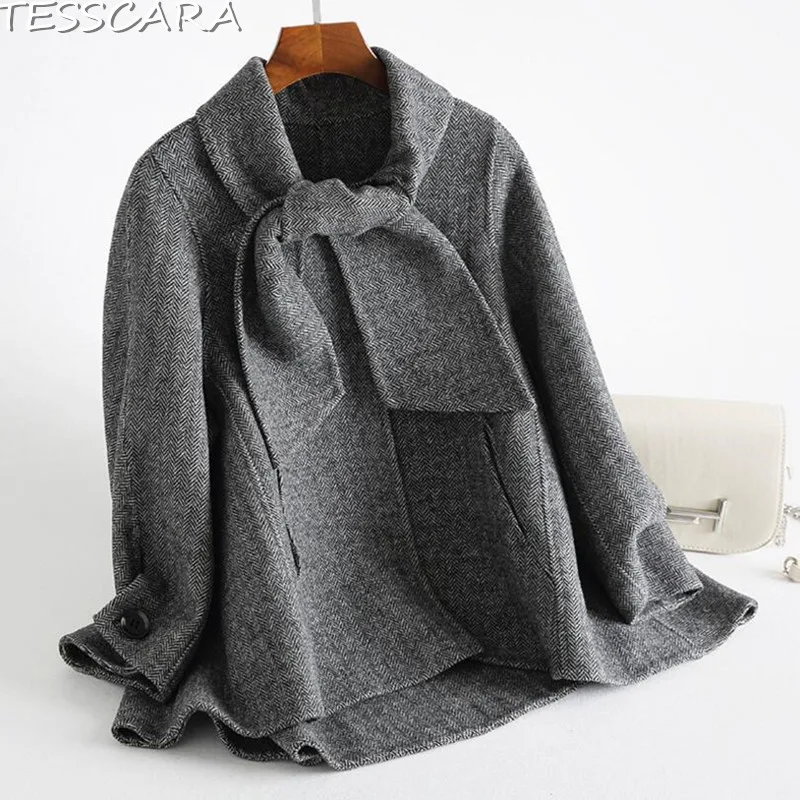 Женская осенне-зимняя шерстяная базовая куртка TESSCARA женская кашемировая
