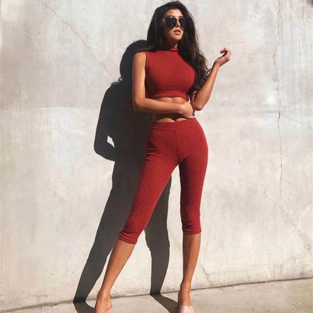 KLEEZY Women Red Casual Calf-length Pants Sleeveless 2 Piece Set Solid Knitted Navel Bandage Bodycon Femme Two Piece Set HL4918
KLEEZY Women Red Casual Calf-length Pants Sleeveless 2 Piece Set Solid Knitted Navel Bandage Bodycon Femme Two Piece Set HL4918
