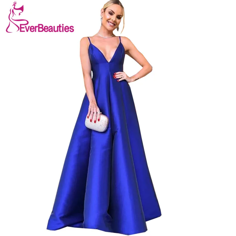 Royal Blue Satin Spaghetti Strap Evening Dress Long 2020 Backless A-line Robe De Soiree V-Neck Formal Party Gowns
Royal Blue Satin Spaghetti Strap Evening Dress Long 2020 Backless A-line Robe De Soiree V-Neck Formal Party Gowns