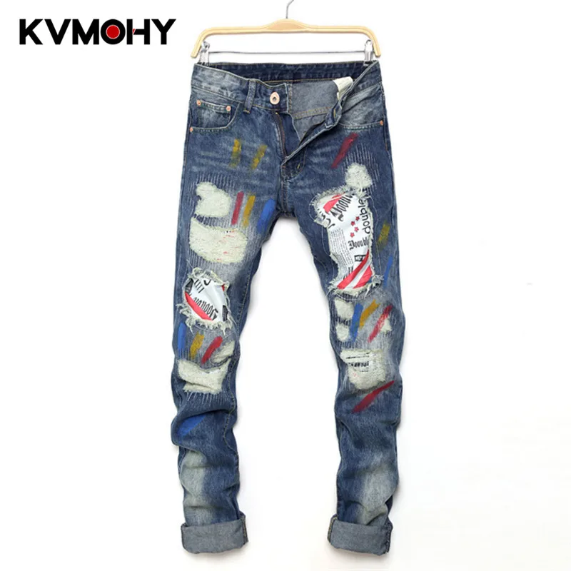 Ripped Jeans For Men Fashion Designer Jeans Men Straight Denim Blue Color Printed Distressed Male Jean Hip Hop Streetwear Pants
Ripped Jeans For Men Fashion Designer Jeans Men Straight Denim Blue Color Printed Distressed Male Jean Hip Hop Streetwear Pants