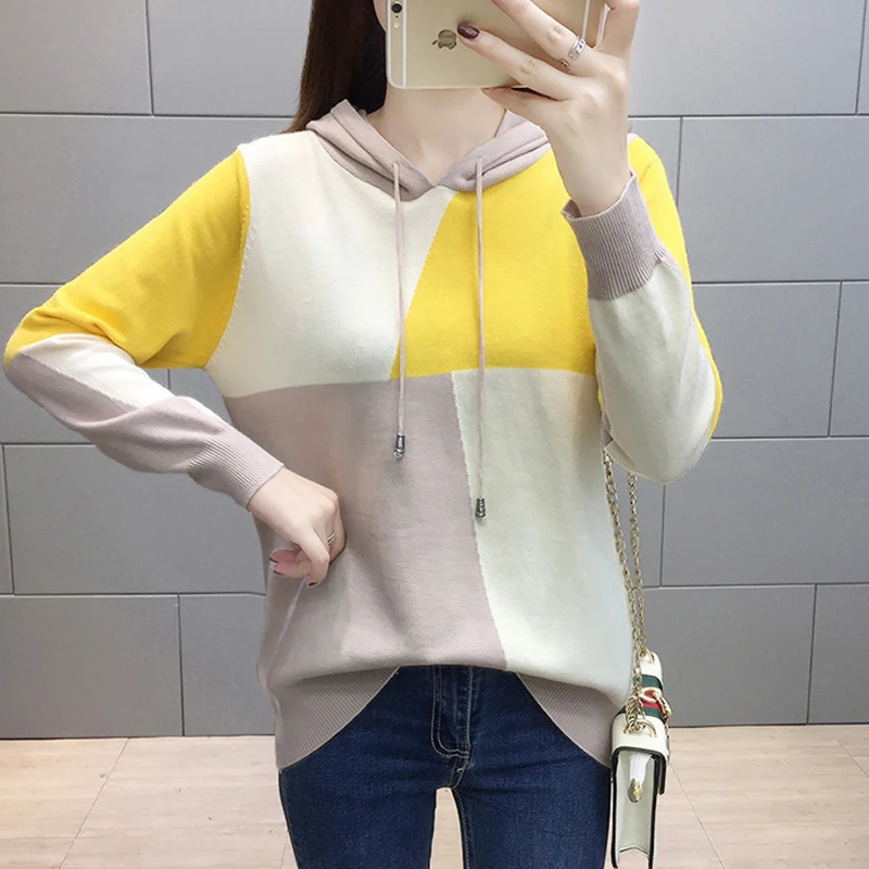 Ladies Hooded Knitted Pullovers Sweaters 2018 Autumn Winter Short Casual Patchwork Cute Jumper Women Loose Sweaters FP1329
Ladies Hooded Knitted Pullovers Sweaters 2018 Autumn Winter Short Casual Patchwork Cute Jumper Women Loose Sweaters FP1329