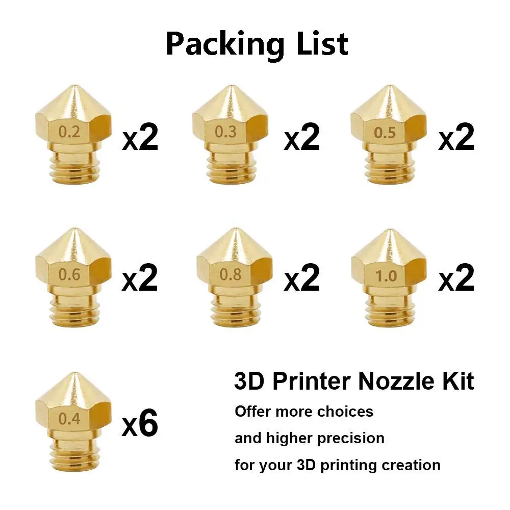 Латунная насадка MK10 для 3D-принтера, 18 шт, латунная головка экструдера M7, Hotend сопла 0,2/0,3/0,4/0,5/0,6/0,8 мм, подходит для нити 1,0 мм
Латунная насадка MK10 для 3D-принтера, 18 шт, латунная головка экструдера M7, Hotend сопла 0,2/0,3/0,4/0,5/0,6/0,8 мм, подходит для нити 1,0 мм
