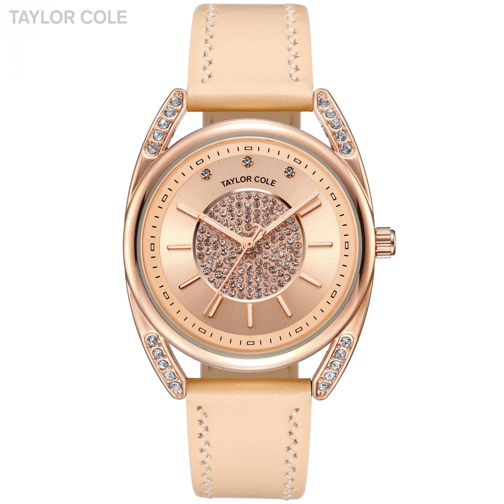 Женские часы Taylor Cole розовые золотые роскошные из натуральной кожи|wristwatch for