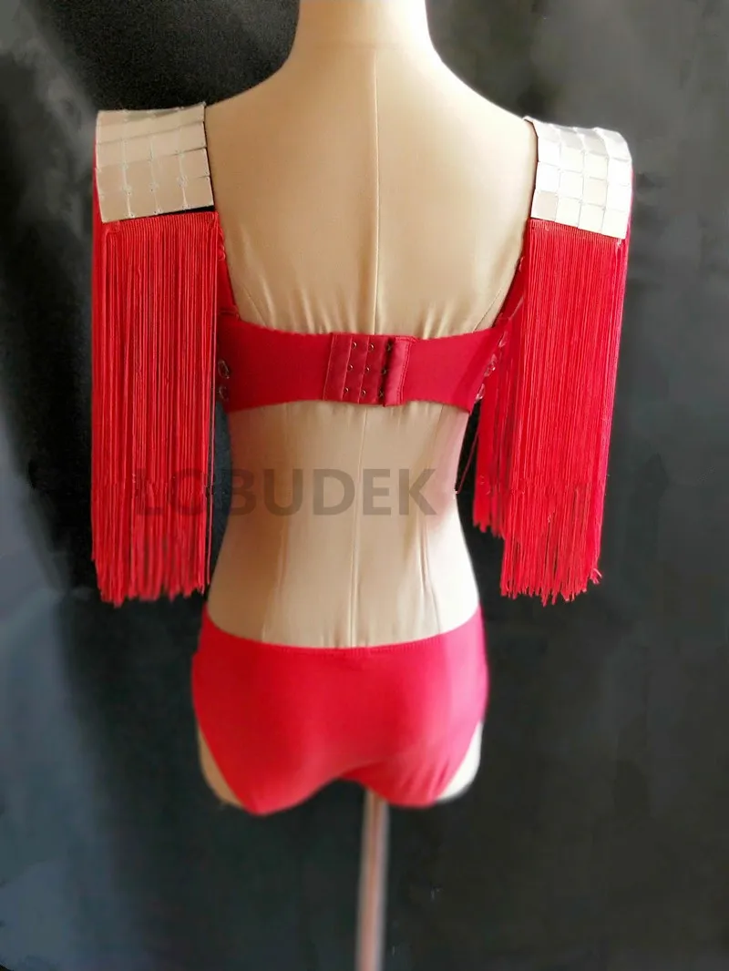(Бюстгальтер + шорты ремень) красный бикини с кисточками комплект из 3 предметов