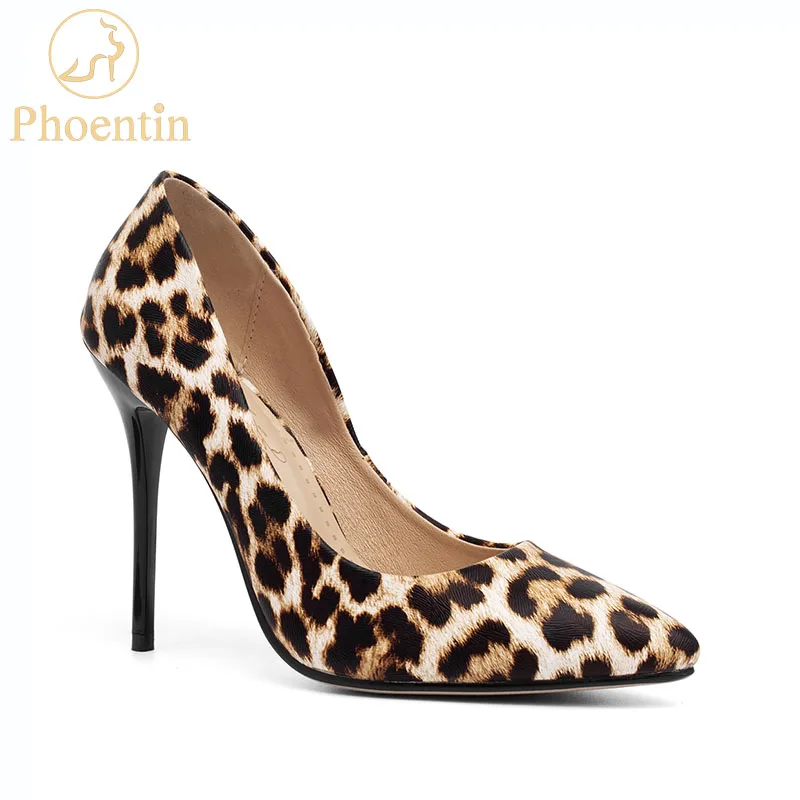 

Phoentin 2019 leopard shoes thin high heels 11cm sexy stiletto shoes pointed toe shallow ladies pumps large size footwear FT665