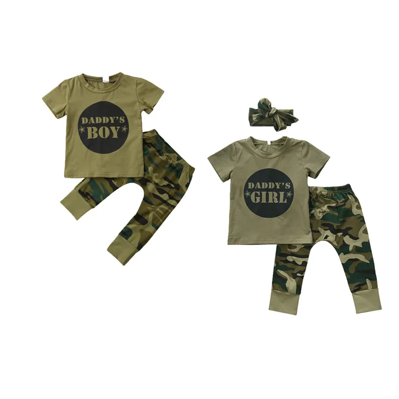 Baby Boy Girl Unisex letter T-shirt Tops + Camouflage Pants + Headband Outfits Set
Baby Boy Girl Unisex letter T-shirt Tops + Camouflage Pants + Headband Outfits Set