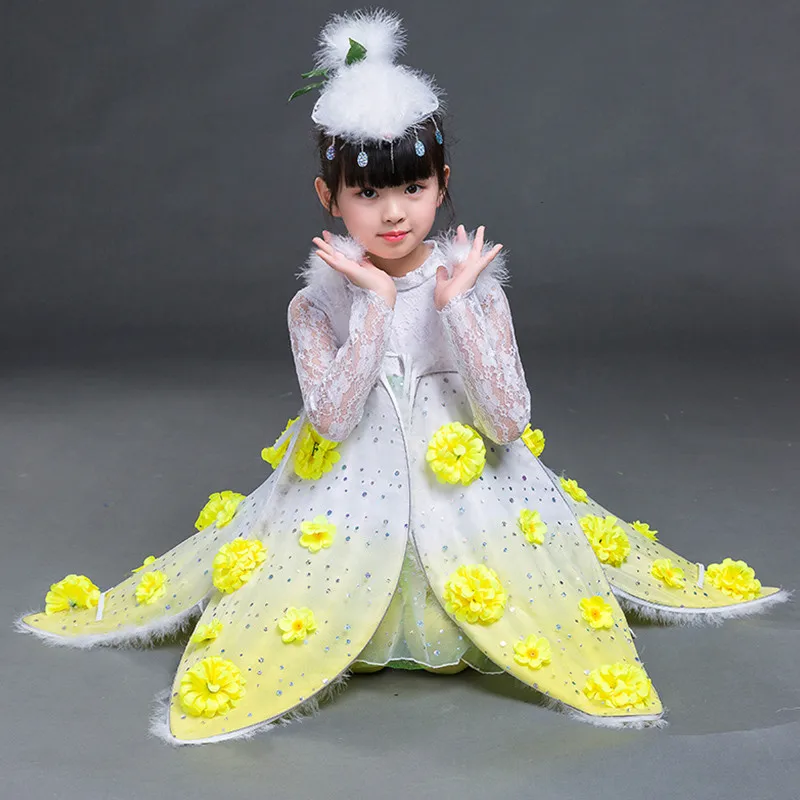 Детская Юбка для современных танцев костюм выступлений с одуванчиком долгого