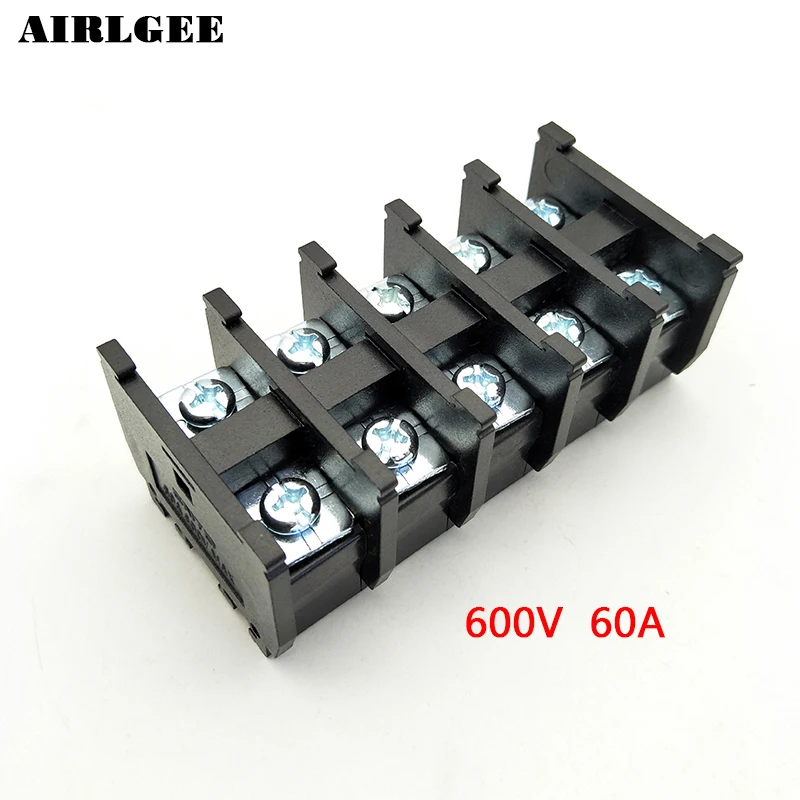 600V 60A Dual Row DIN Rail Mount 5 Position Screw Terminal Strip Free shipping | Blocks