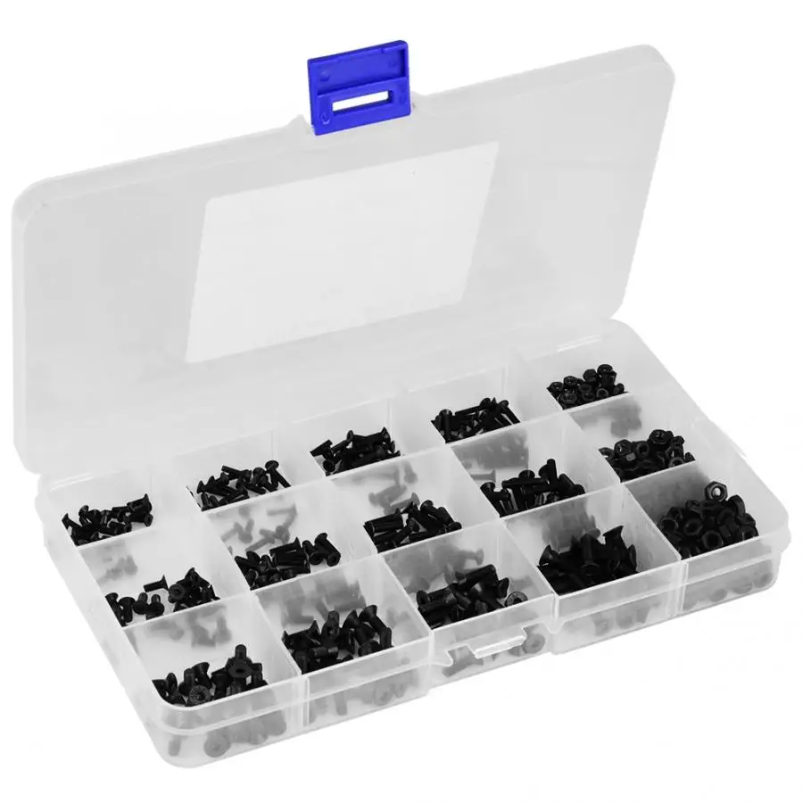 480Pcs/set Black Carbon Steel Screws Hex Countersunk Flat Head Screw Nuts Assortment Kit M2 M2.5 M3 parafuso
480Pcs/set Black Carbon Steel Screws Hex Countersunk Flat Head Screw Nuts Assortment Kit M2 M2.5 M3 parafuso