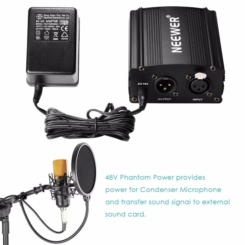 Neewer NW-800 Condenser Microphone & NW-35 Scissor Arm Stand XLR Cable and Mounting Clamp & NW-3 Pop Filter Phantom Adapter Kit
Neewer NW-800 Condenser Microphone & NW-35 Scissor Arm Stand XLR Cable and Mounting Clamp & NW-3 Pop Filter Phantom Adapter Kit
