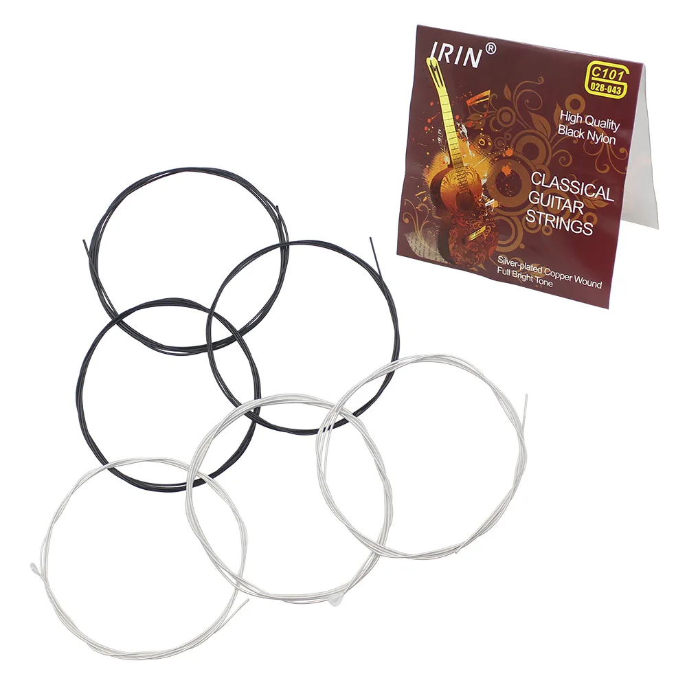 Guitar Strings Black Nylon Core Silver-Plated Copper Wound 1st-6th(.028-.043) 6pcs Classical Guitar Strings String Set
Guitar Strings Black Nylon Core Silver-Plated Copper Wound 1st-6th(.028-.043) 6pcs Classical Guitar Strings String Set