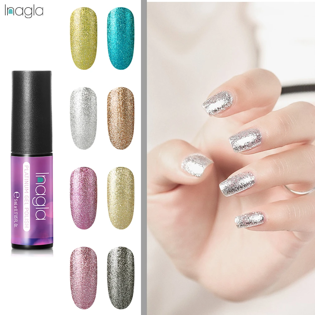 Inagla Platinum Bling Color Гель лак для ногтей Краска верхнего базового покрытия