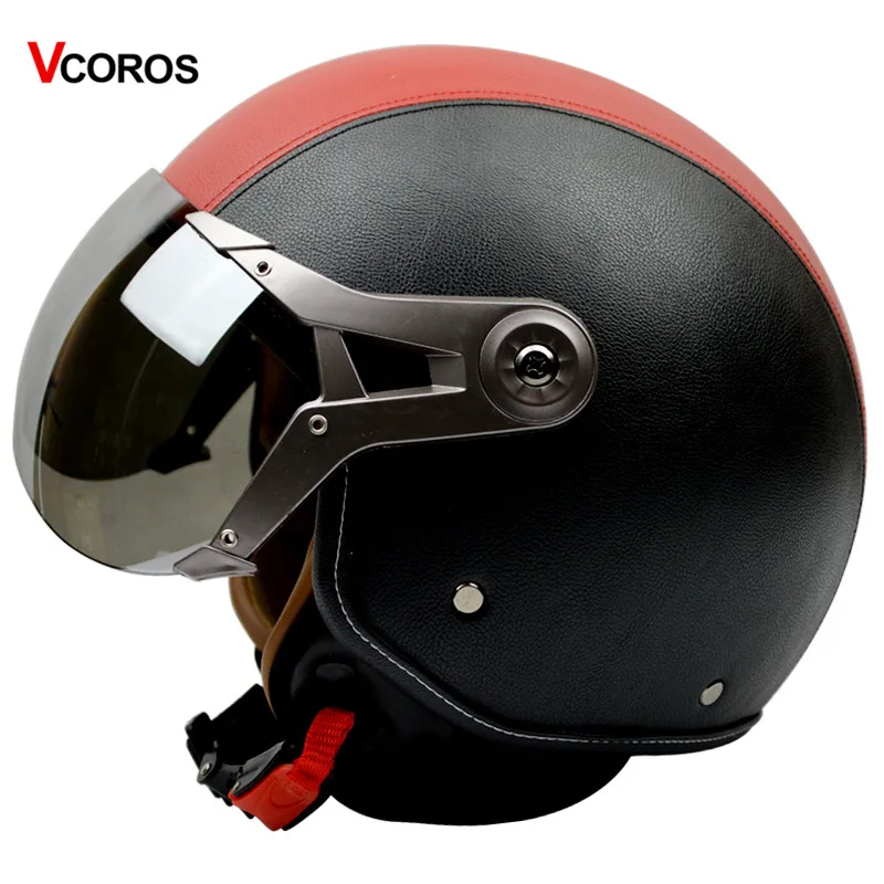 VCOROS Genuine Leather Vintage Motorcycle helmet retro moto helmet open face helmet with silver sunny shield M L XL size
VCOROS Genuine Leather Vintage Motorcycle helmet retro moto helmet open face helmet with silver sunny shield M L XL size